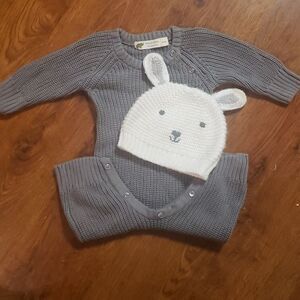 Knit Cardigan Onesie with Hat Bundle